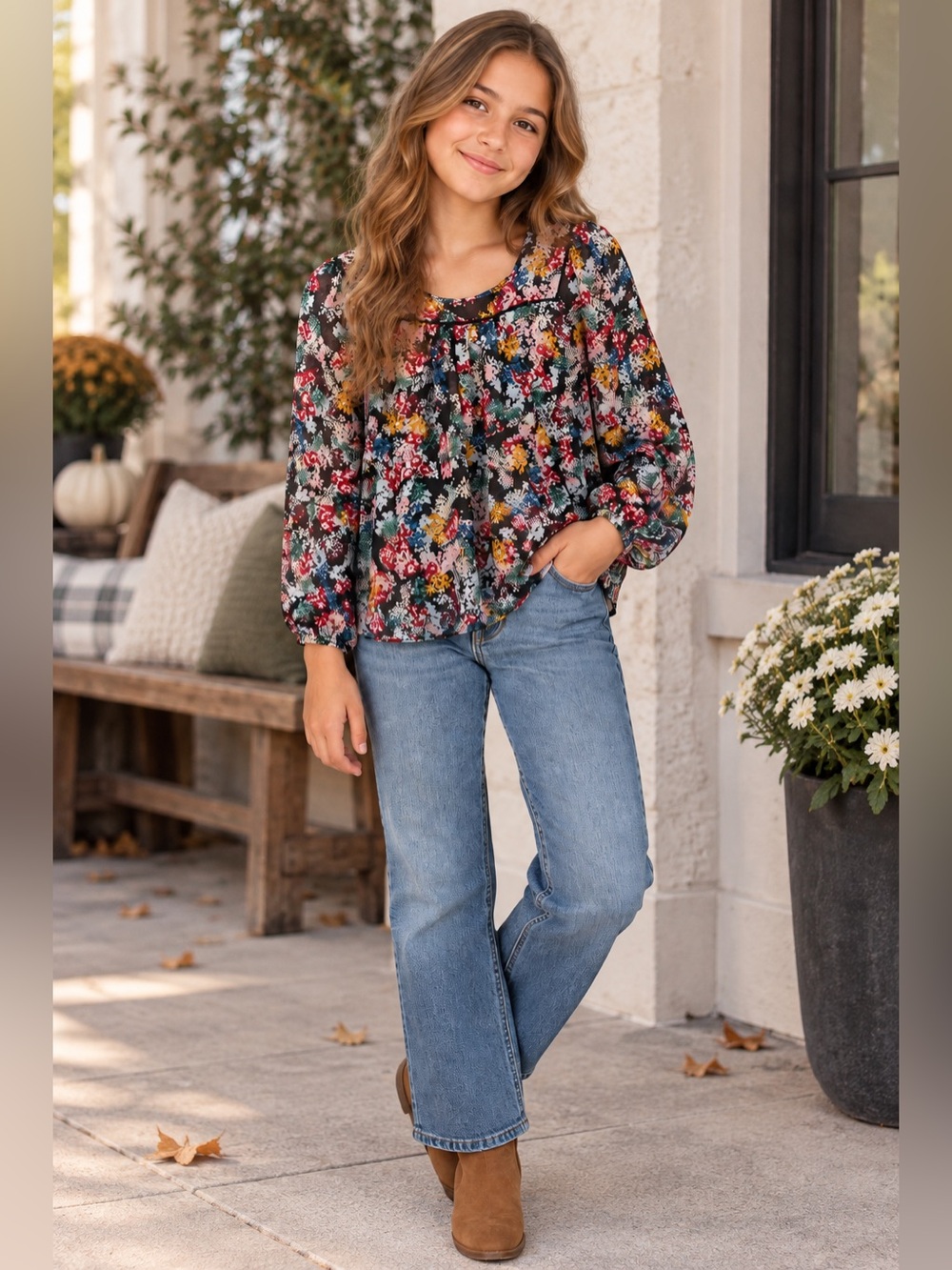 Ella Moss Kids Floral Long Sleeve Blouse Size 12